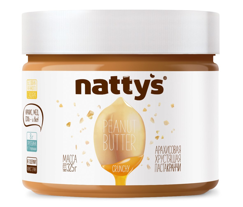 Арахисовая паста Nattys Crunchy хрустящая с медом, 525г