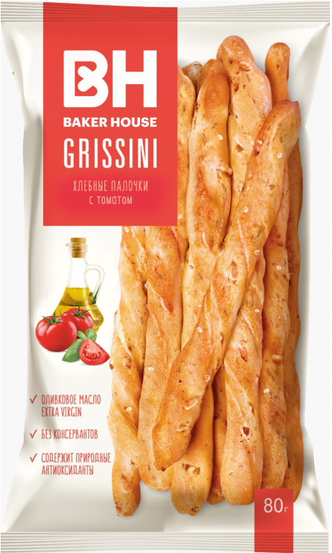 Хлебные палочки GRISSINI с томатом Baker house, 80г