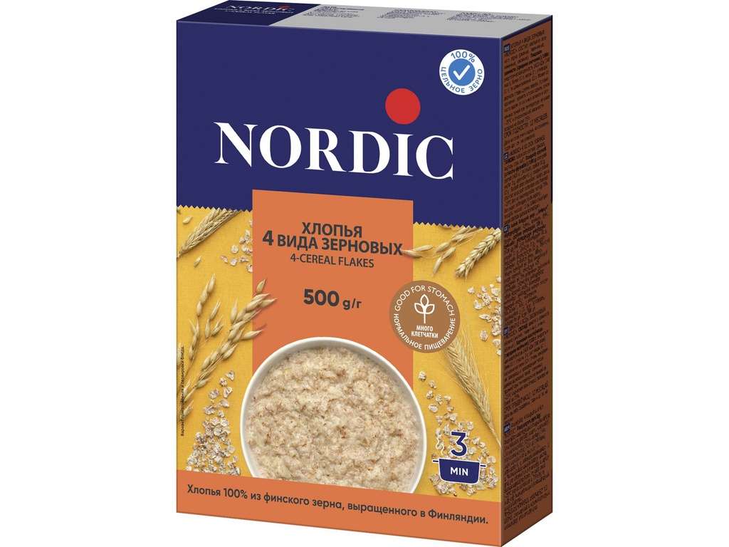Хлопья Nordic 4 вида зерновых, 500г