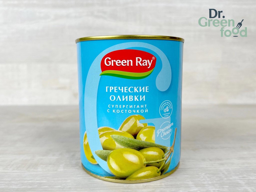 Green Ray Оливки супергигант с косточкой, 850мл